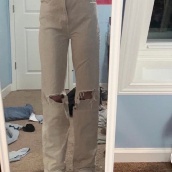 Pacsun distressed cream straight jeans - Picture 1 of 3